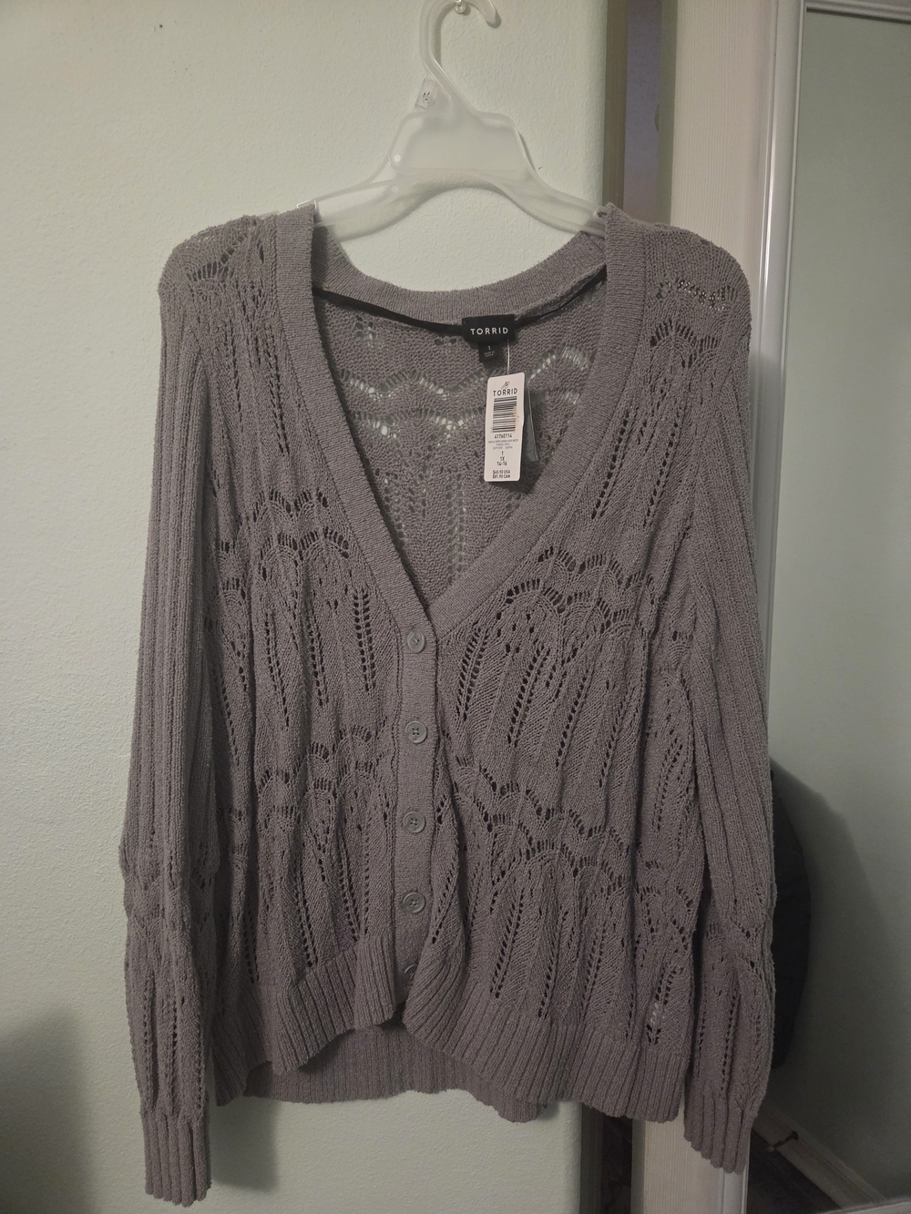 torrid Lavender Gray Open-Knit Button Front Cardigan